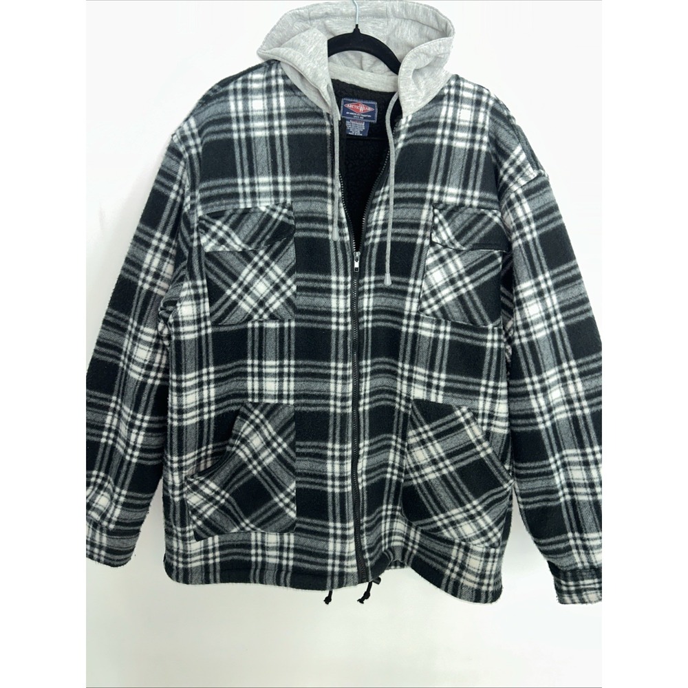 Arctic Wear Men's Plaid Lined Hooded Jacket Black‎ White 2XL Hunting Camping